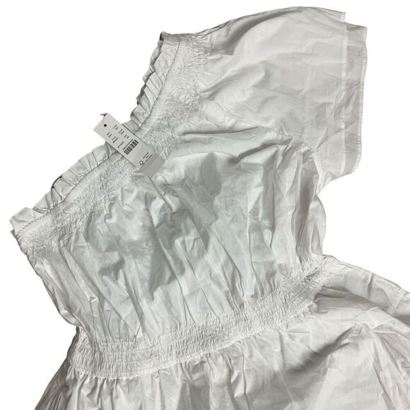 J. Crew Women’s XS White Smocked Cotton Poplin One Shoulder Dress BR403 Pockets - Picture 11 of 12